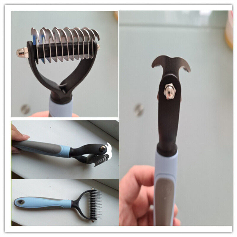 Grooming Brush for Pet Dog Cat Deshedding Tool Rake Comb Fur Remover Reduce 2-Side Dematting Tool for Dogs Cats Pets Grooming Brush Double Sided Shedding and Dematting Undercoat Rake Hair Removal Comb