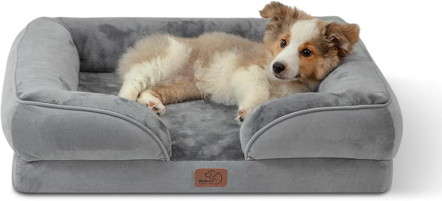 Orthopedic Dog Bed for Medium Dogs - Waterproof Dog Sofa Bed Medium, Supportive Foam Pet Couch Bed with Removable Washable Cover, Waterproof Lining and Nonskid Bottom, Grey