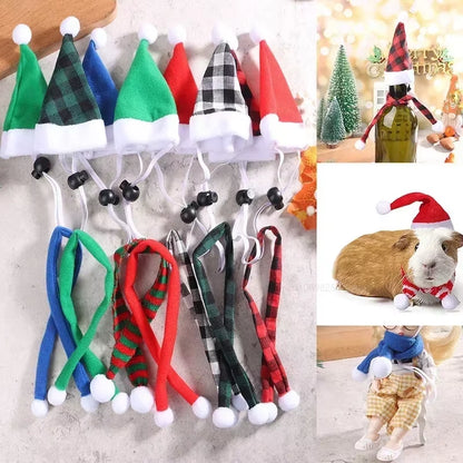 1 Set Hamster Christmas Costume Guinea Pig Mini Small Pet Hat Scarf Headwear Pet Outfits for Chinchilla Rabbit Bunny Accessories