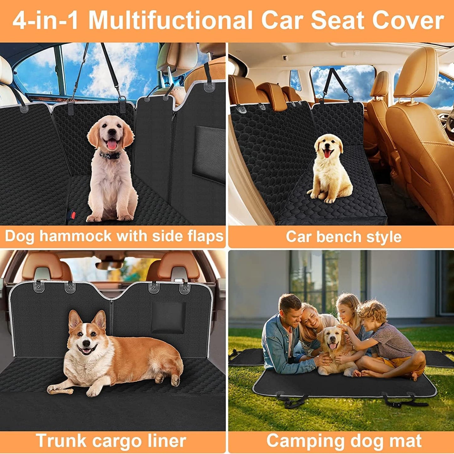 Dog Car Seat Cover for Back Seat, Waterproof Car Seat Covers for Dogs with Side Flaps, Scratchproof Dog Hammock for Car, Durable Pet Seat Cover Backseat Dog Cover Protector for Trucks Suvs