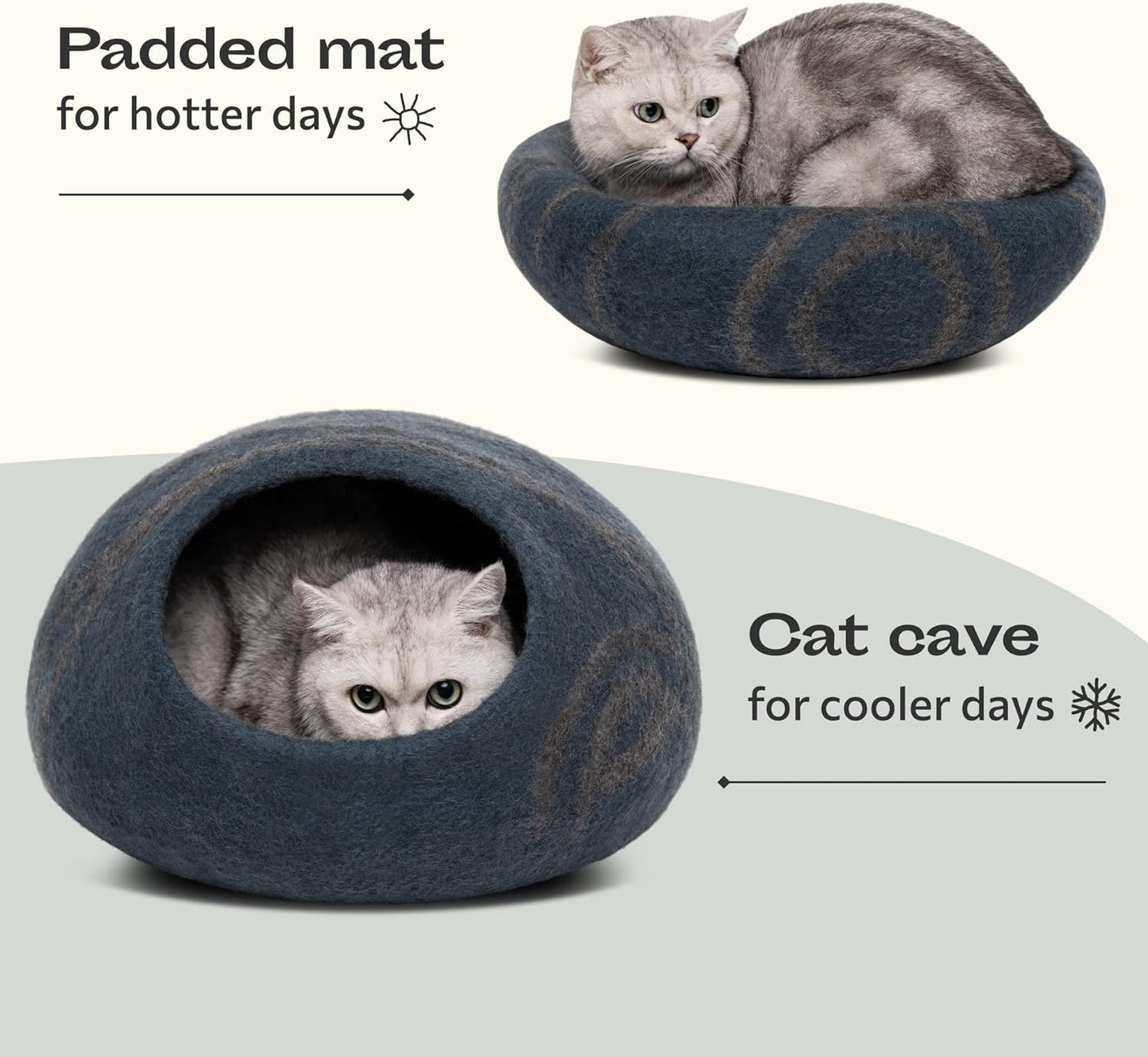 Premium Cat Bed Cave (Large) - Eco Friendly 100% Merino Wool Beds for Cats and Kittens