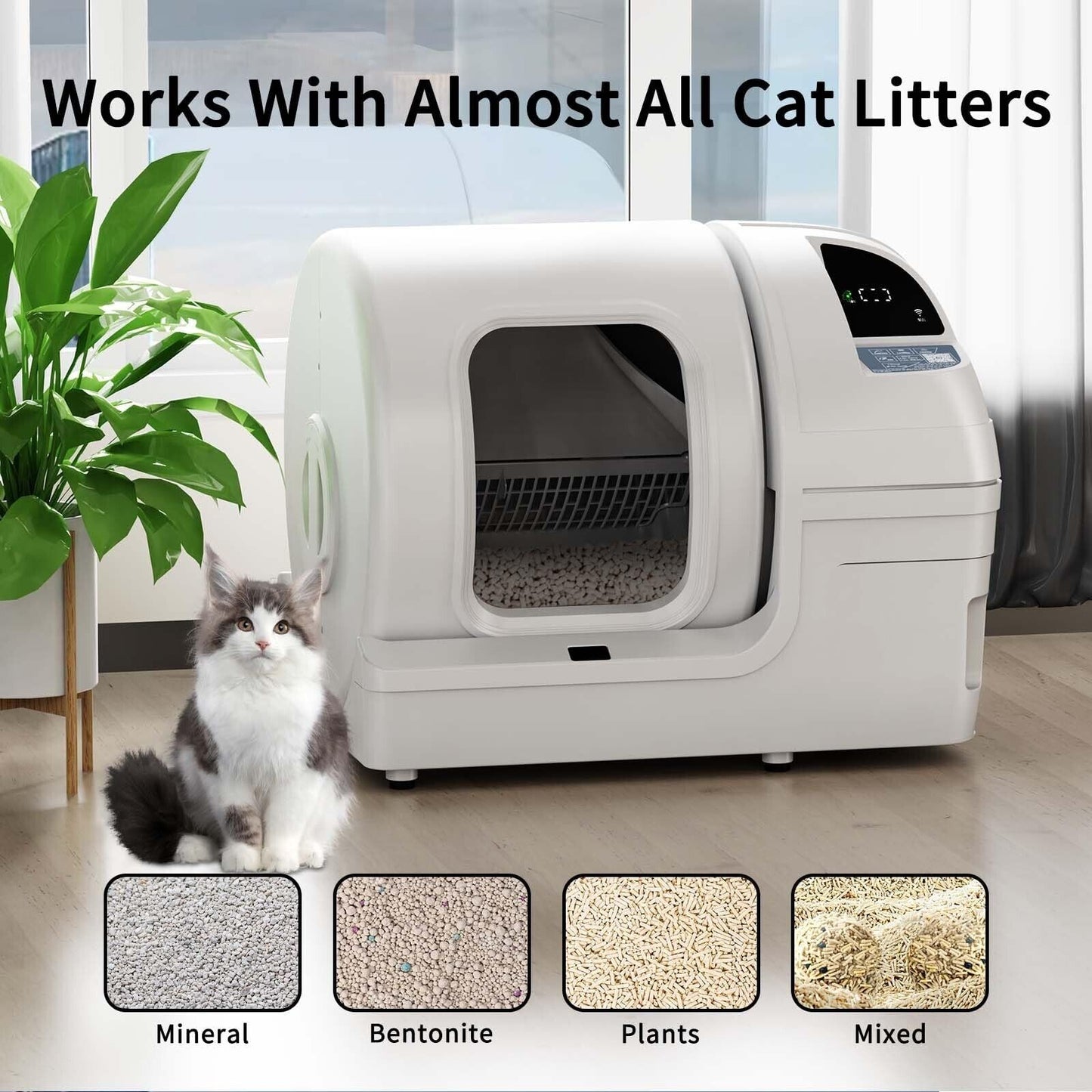 Automatic Cat Litter Box Self Cleaning - UPFAS 100L Extra Large Cat Litter Bo...