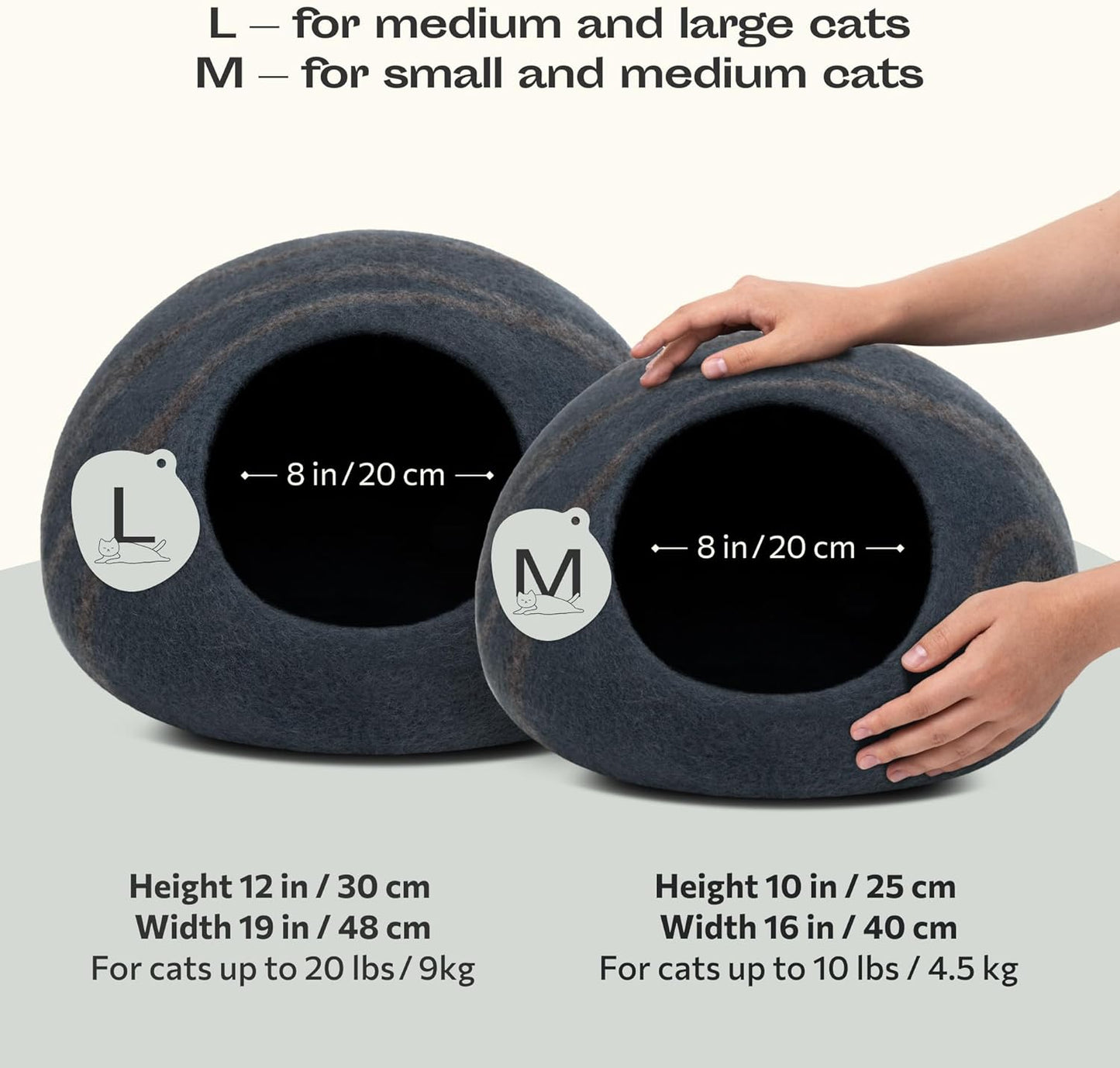 Premium Cat Bed Cave (Large) - Eco Friendly 100% Merino Wool Beds for Cats and Kittens