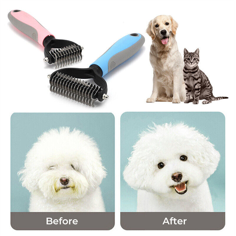 Grooming Brush for Pet Dog Cat Deshedding Tool Rake Comb Fur Remover Reduce 2-Side Dematting Tool for Dogs Cats Pets Grooming Brush Double Sided Shedding and Dematting Undercoat Rake Hair Removal Comb