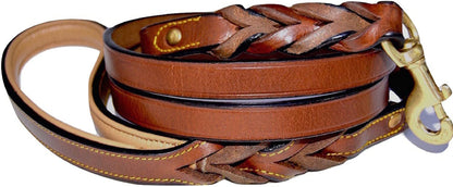 Leather Braided Dog Leash, Brown 6Ft X 3/4 Inch, Naturally Tanned 6 Foot Full Grain Leather Lead