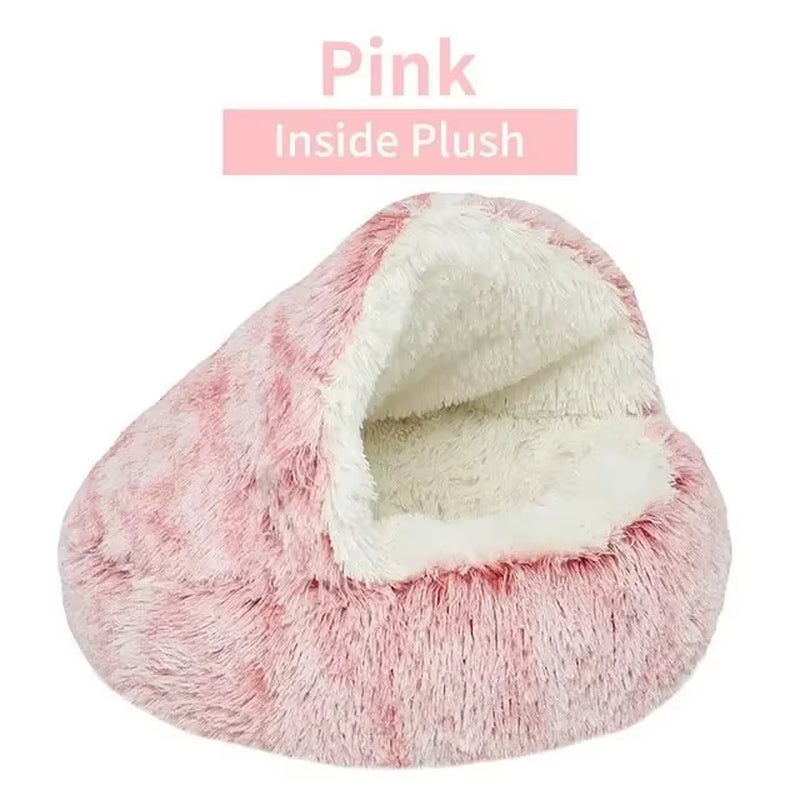 Soft Plush round Cat Bed Pet Mattress Warm Comfortable Basket Cat Dog 2 in 1 Sleeping Bag Nest for Small Dogs